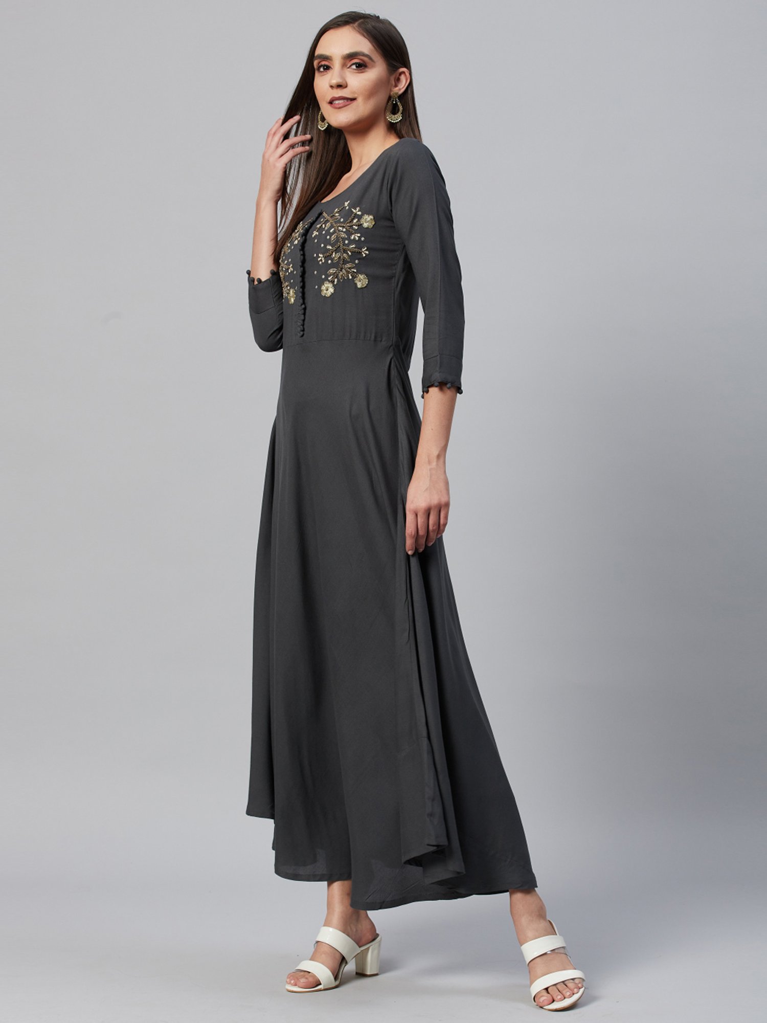 HIGHLIGHT FASHION EXPORT Grey Embellished Maxi Dress
