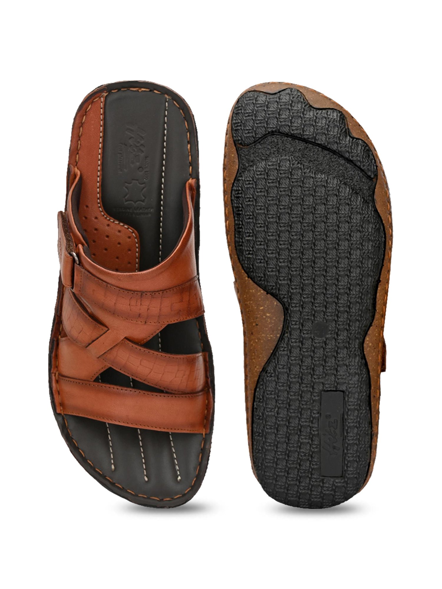 Hitz Men's Tan Cross Strap Sandals