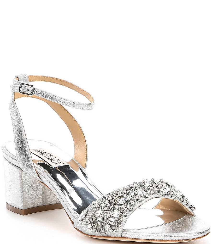 Badgley Mischka Ivanna Metallic Leather Block Heel Dress Sandals
