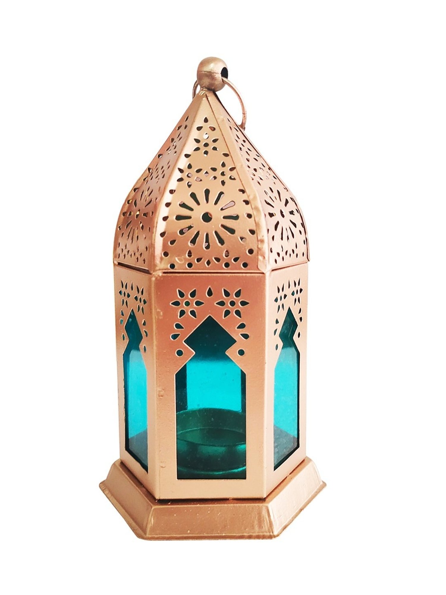 Homesake Antique Blue Metal Moroccan Lantern Candle Holder - Set of 2