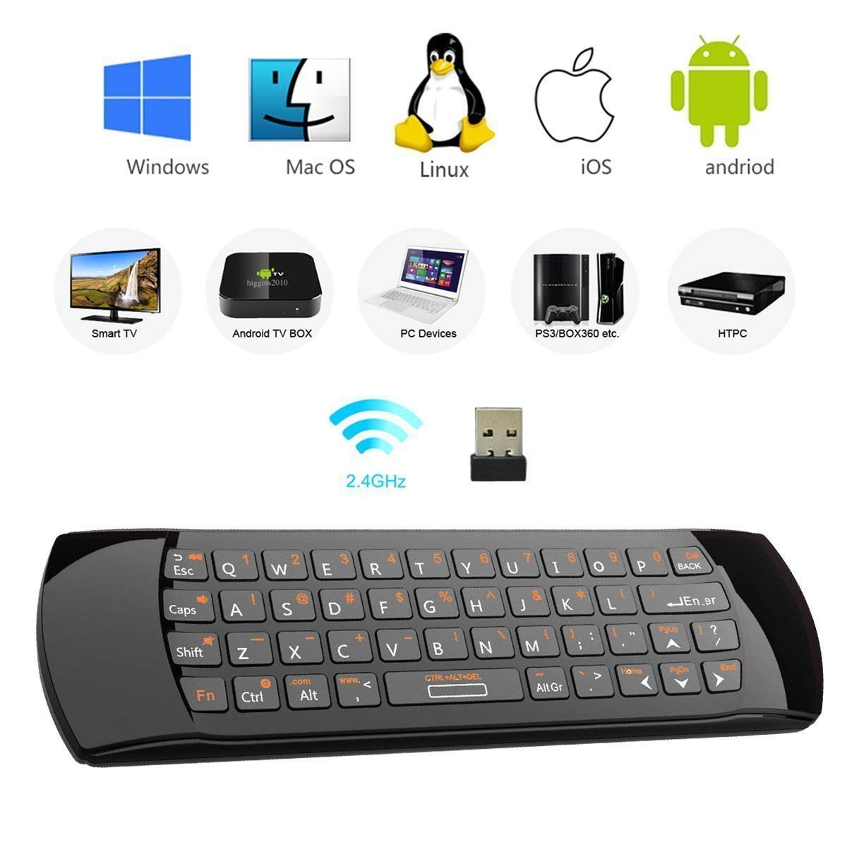 Rii K25A 4 in 1 Multifunction Portable 2.4GHz Mini Wireless Fly Mouse Keyboard ,Audio Feature And IR Infrared Remote Control With Rechargable Li-ion Battery for PC,Laptop,Raspberry PI 2, MacOS,Linux,