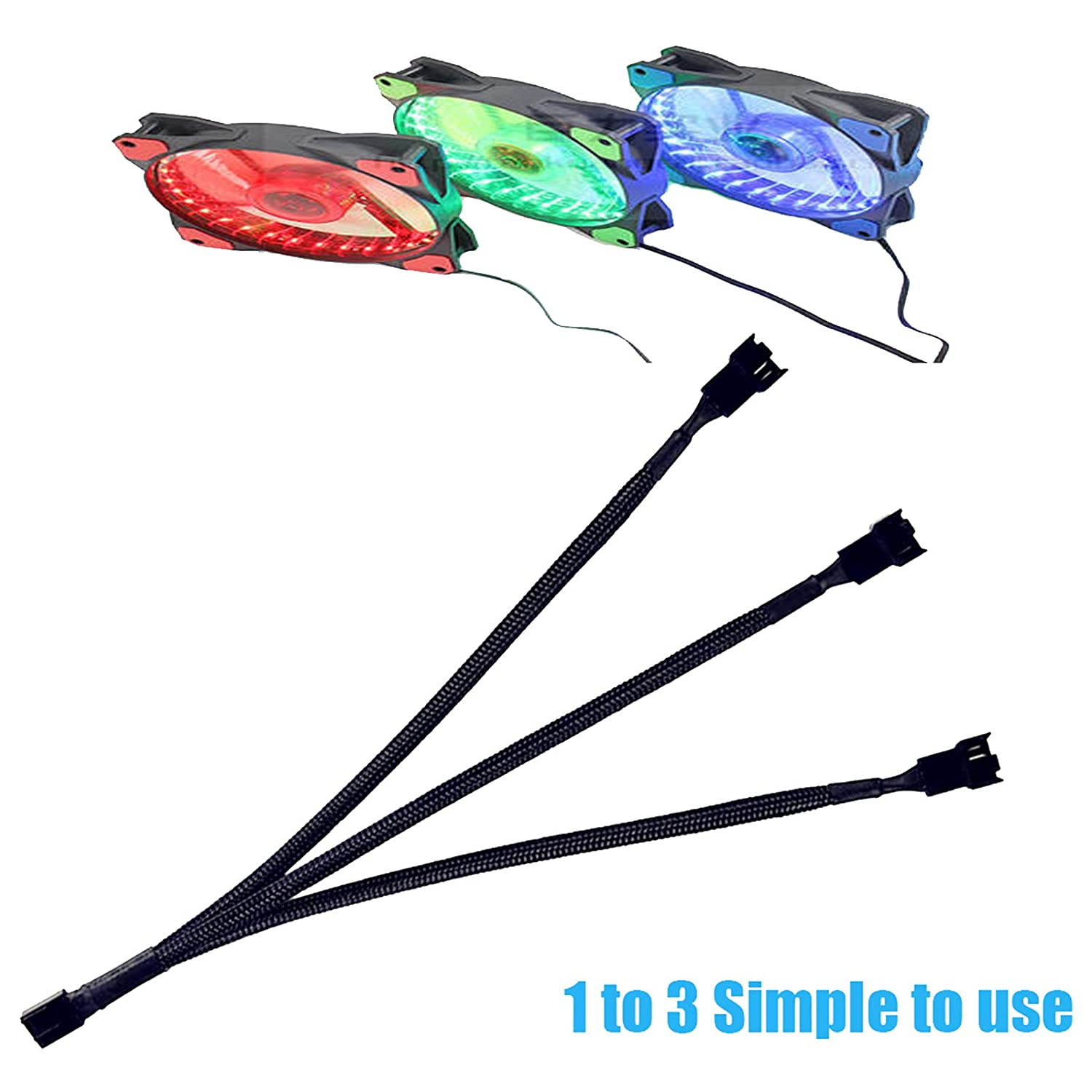 2 Pack 4-Pin PWM Fan Splitter Cable, Sleeved Braided Adapter Computer PC Fan Power Extension Cable 1 to 3 Converter for Computer ATX Case 4-Pin/3-Pin Cooling Fan Cable (10.6" 1 to 3)