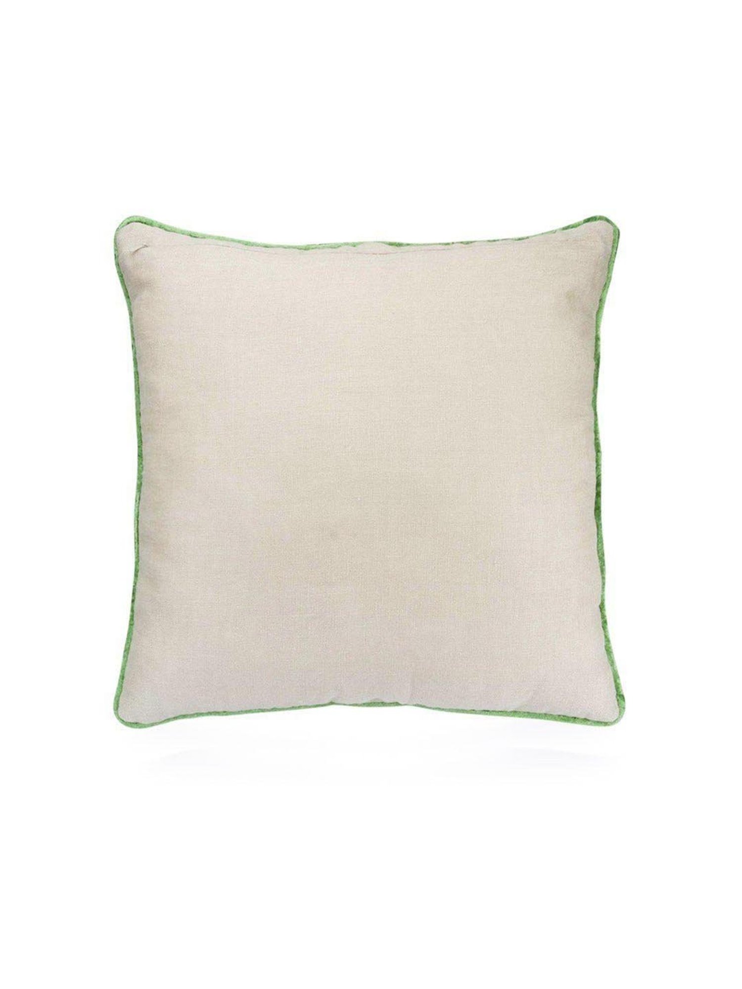 Home4U Myra Beige & Green Silk Cushion Cover - Set of 1
