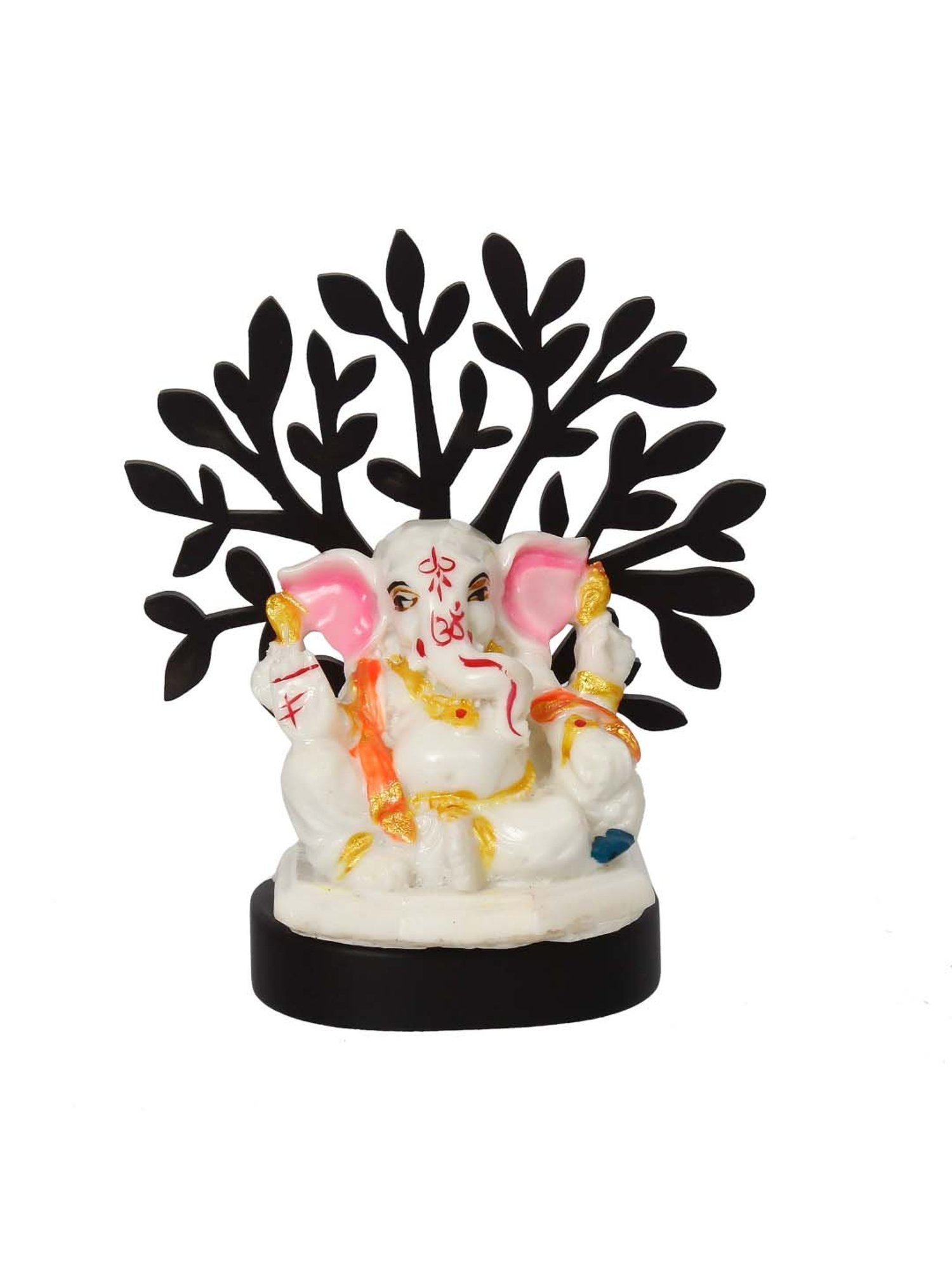 Decorative Lord Ganesha Idol with Wooden Tree for Car Dashboard, Home Temple and Office Desks