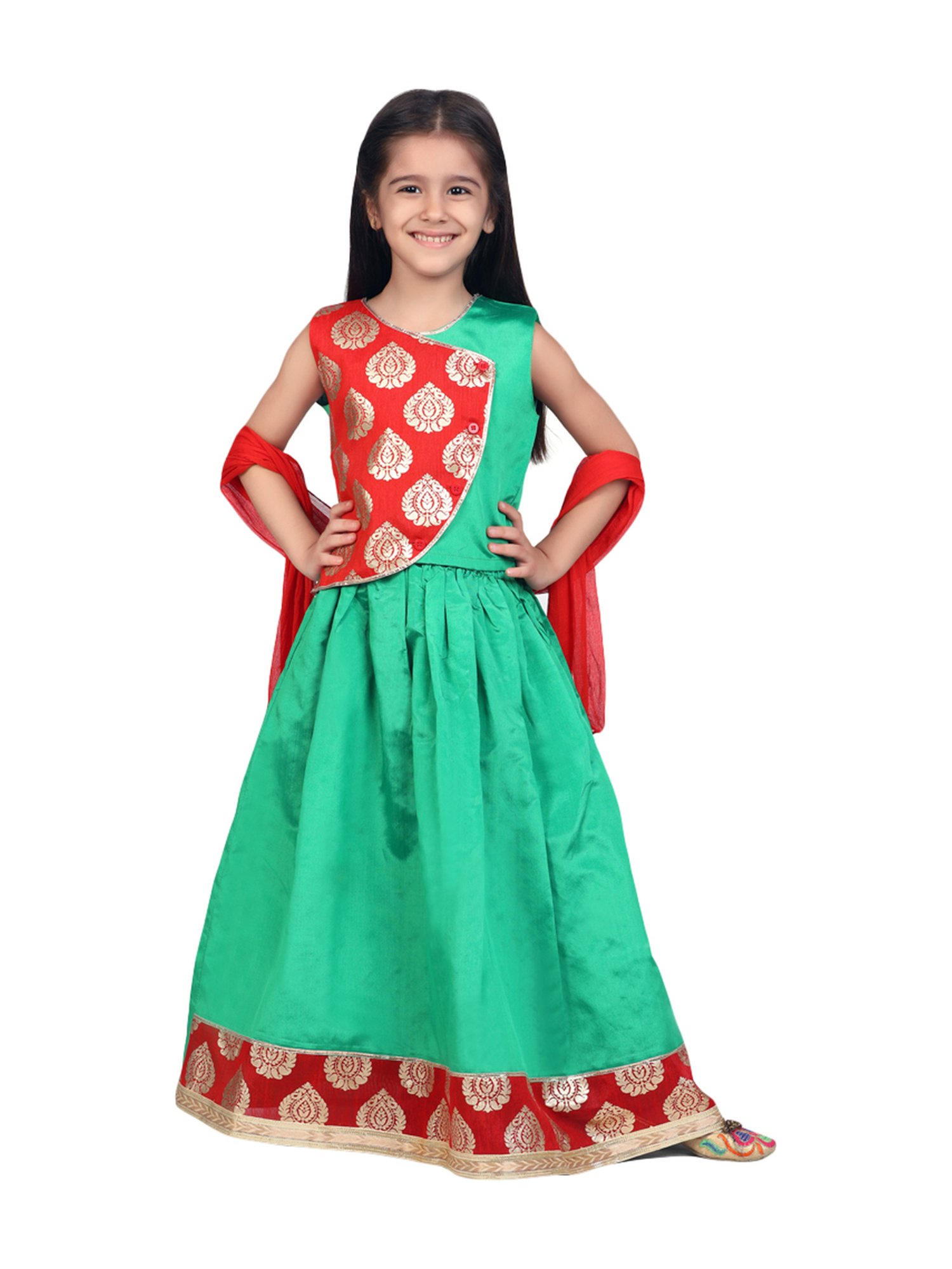 BownBee Kids Green Printed Lehenga Choli With Dupatta
