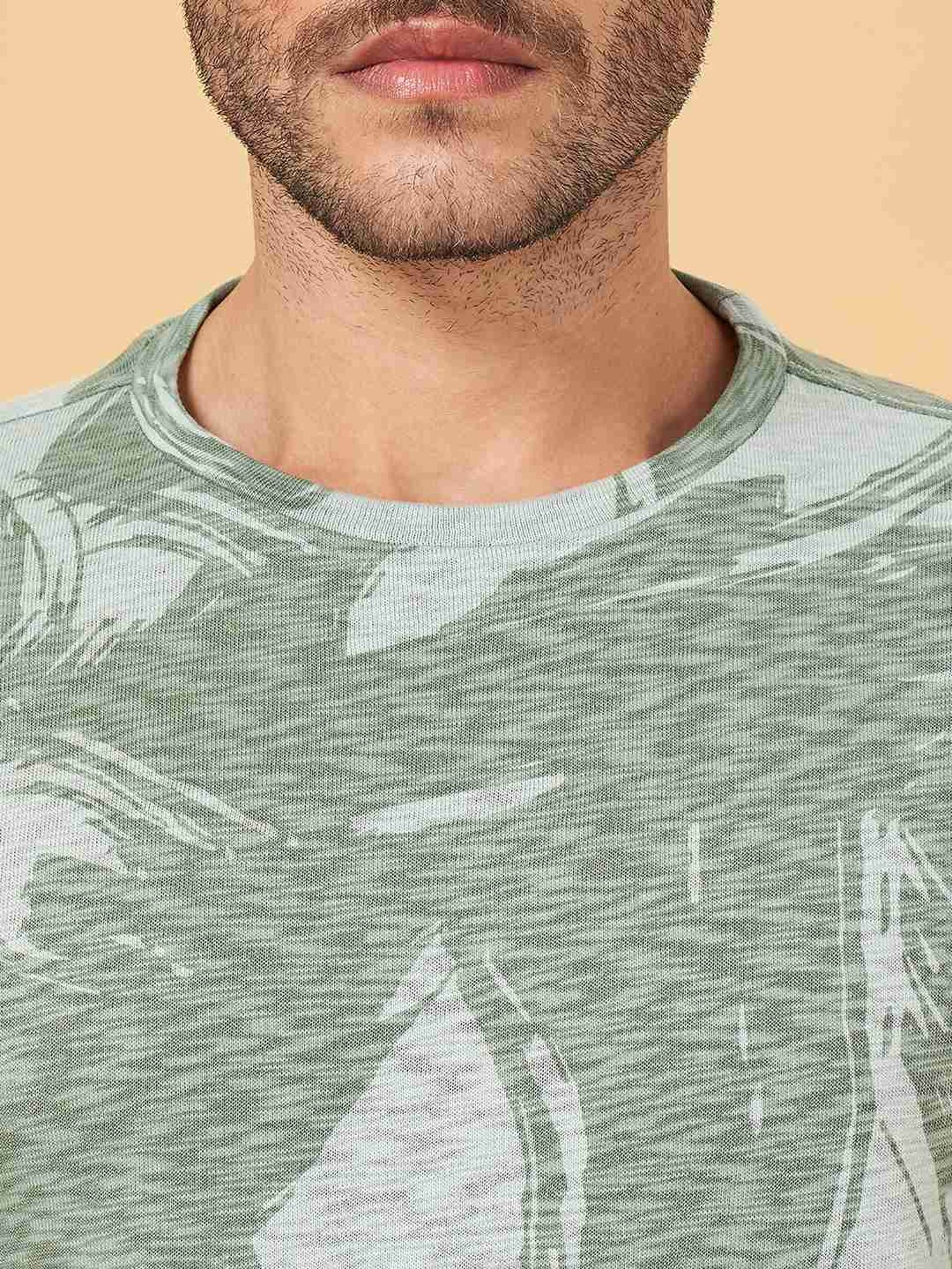 7 Alt by Pantaloons Sage Green Cotton Relaxed Fit Printed T-Shirt