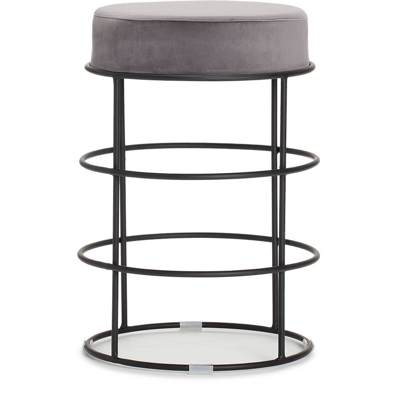 Leone Velvet Upholstered Vanity Stool Black/Gray - Adore Decor
