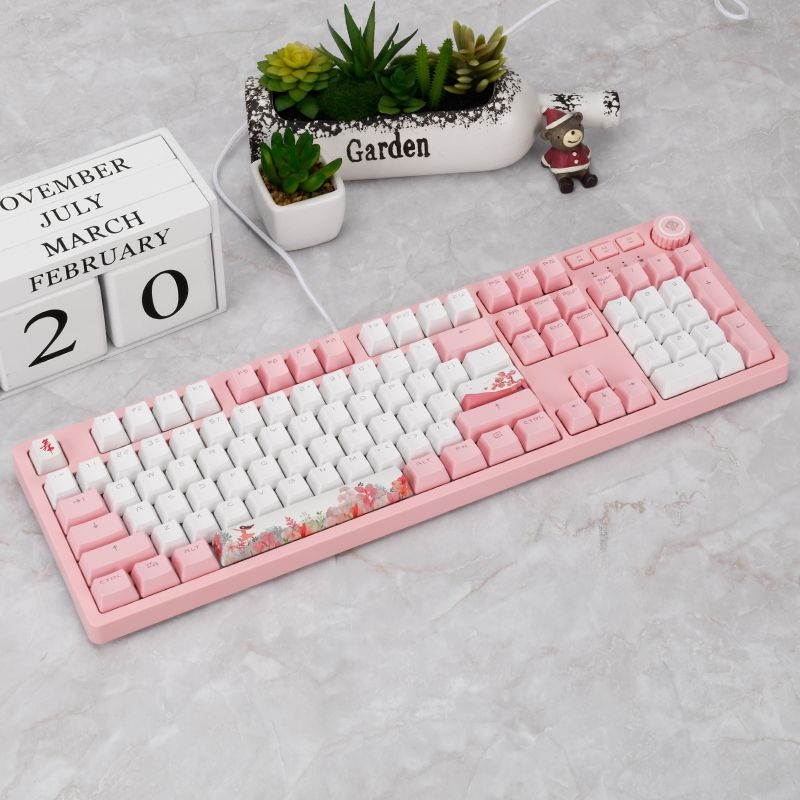 A-jazz AK515 Chinese Style Design,  104Keys N-Key Rollover White Backlit USB Wired Mechanical  Gaming Keyboard-,PBT Keycaps, Type-C