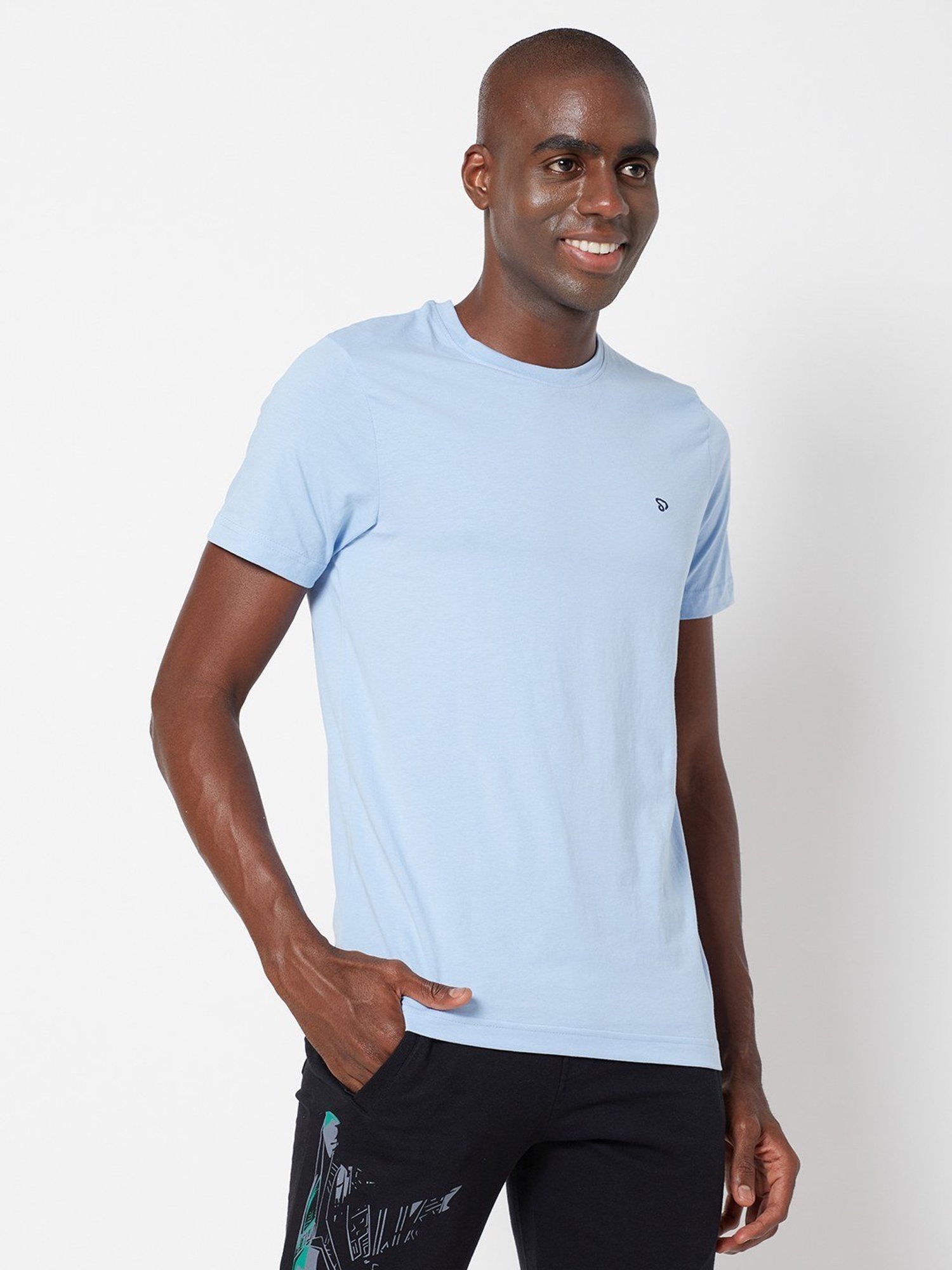 Sporto Sky Blue Regular Fit T-Shirt