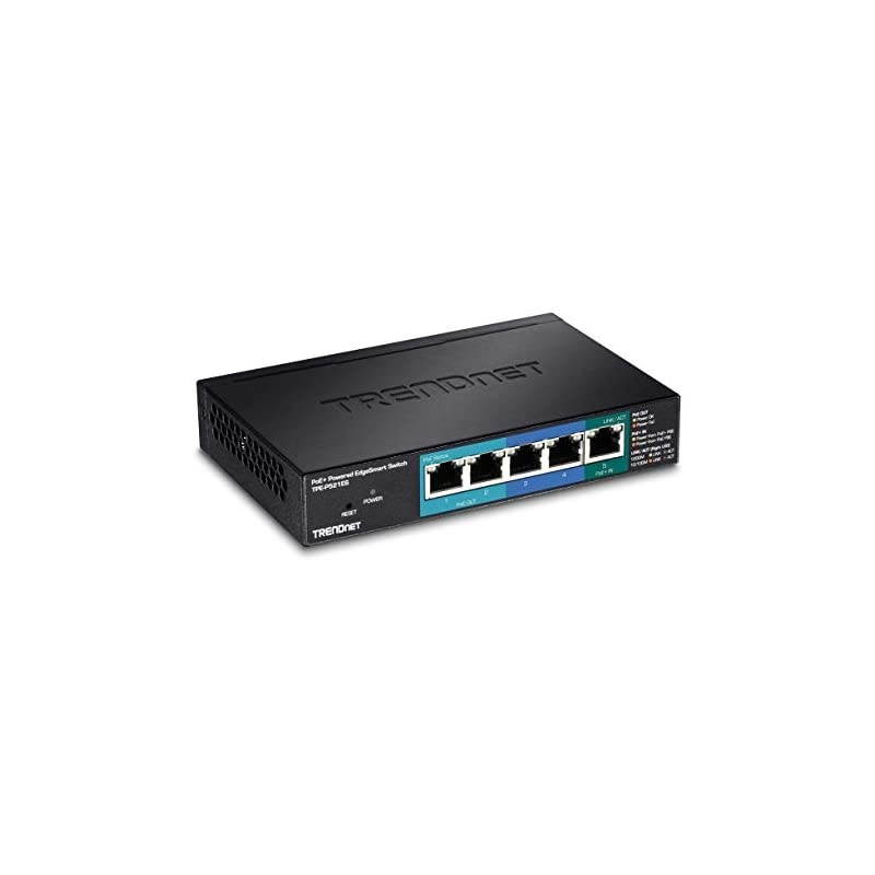 5-Port Gigabit PoE+ Powered EdgeSmart Switch with PoE Pass Through, 18W PoE Budget, 10Gbps Switching Capacity, Managed Switch, Wall-Mountable, Lifetime Protection, Black, TPE-P521ES