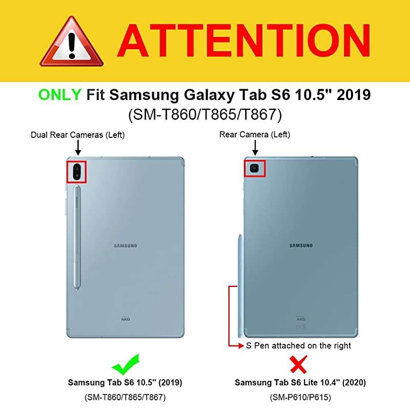 Keyboard Case for Samsung Galaxy Tab S6 10.5" 2019 (Model SM-T860/T865/T867), [Supports S Pen Wireless Charging] Slim Cover w/Detachable Wireless Bluetooth Keyboard, Gray