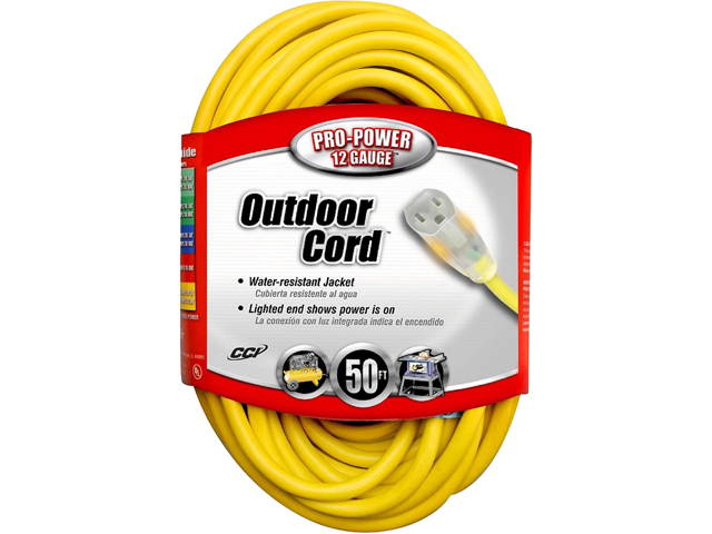 cci Model 025880002 50 ft. Vinyl Outdoor Extension Cord, 50 ft., 15 Amp, Yellow
