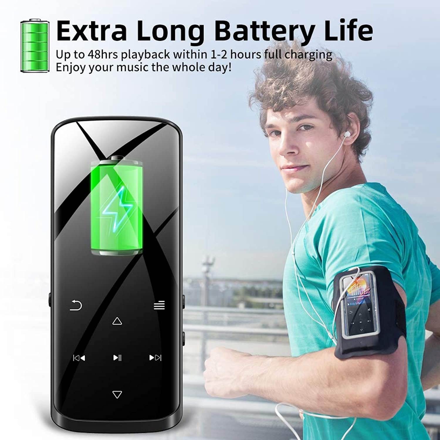 RUIZU Mp3 Player, Mp3 Player with Bluetooth, 8GB Portable HiFi Lossless Sound Music Player with Speaker, FM Radio, Voice Recorder, E-Book, Video Player, Pedometer, Support up to 128GB(Black)