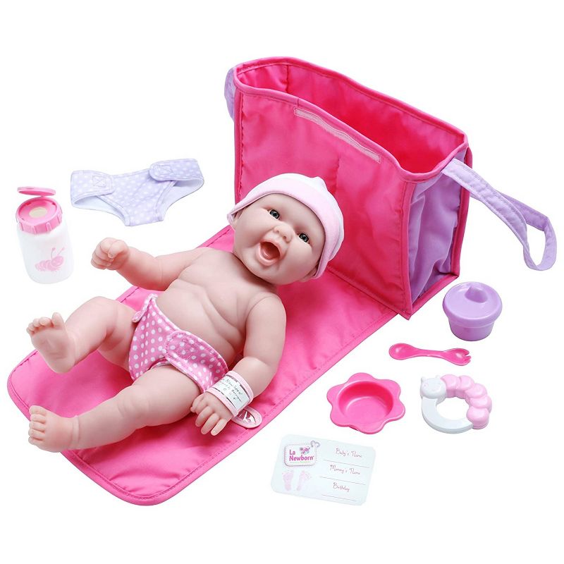 JC Toys La Newborn 13" Baby Doll with 7pc Diaper Bag Set