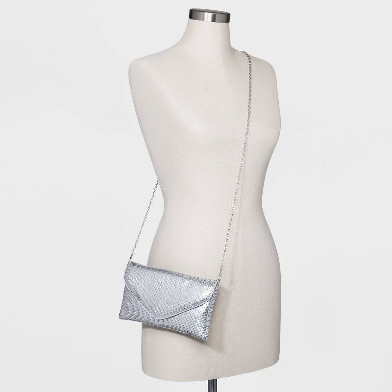 Estee & Lilly Mesh V Flap Snap Closure Envelope Clutch - Silver