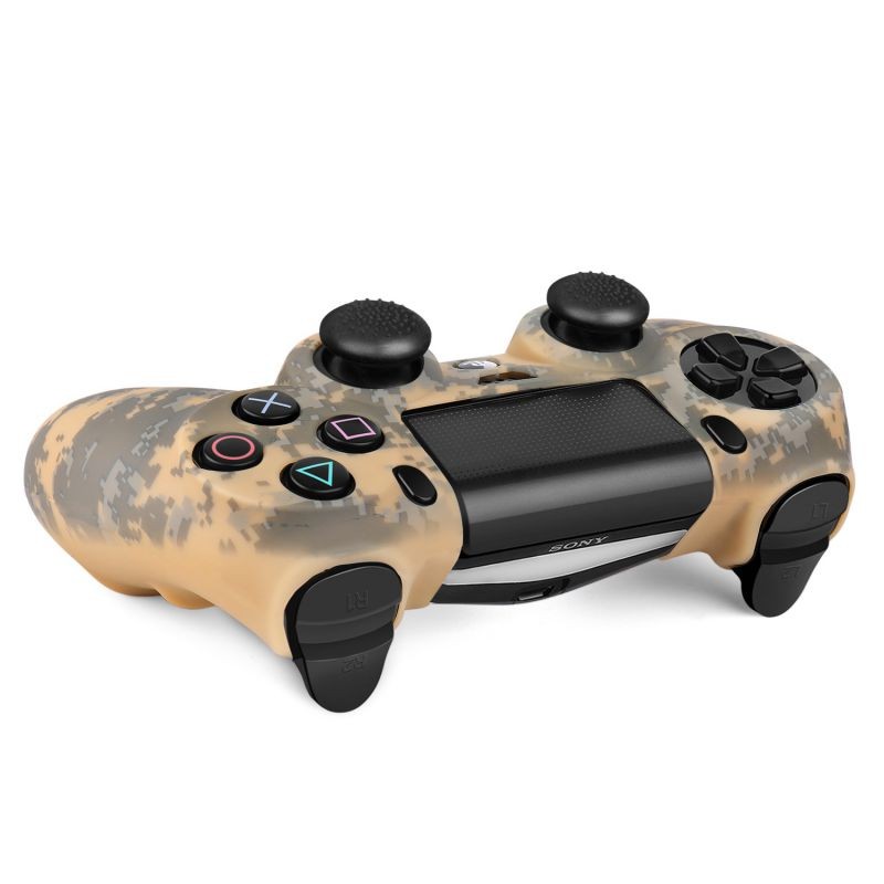 PS4 / Slim / Pro Controller Skin Grip Cover Case Set - Protective Soft Silicone Gel Rubber Shell & Anti-slip Thumb Stick Caps for Sony PlayStation 4 Controller Gaming Gamepad (Camo Mosaic Yellow)
