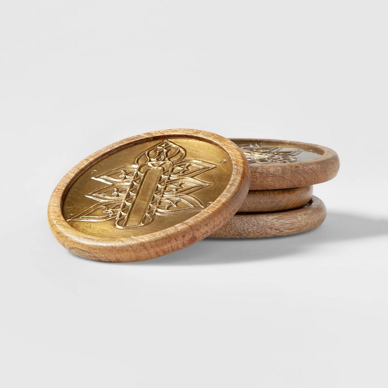 Cravings by Chrissy Teigen 4pk Wood Coasters with Metal Decoration