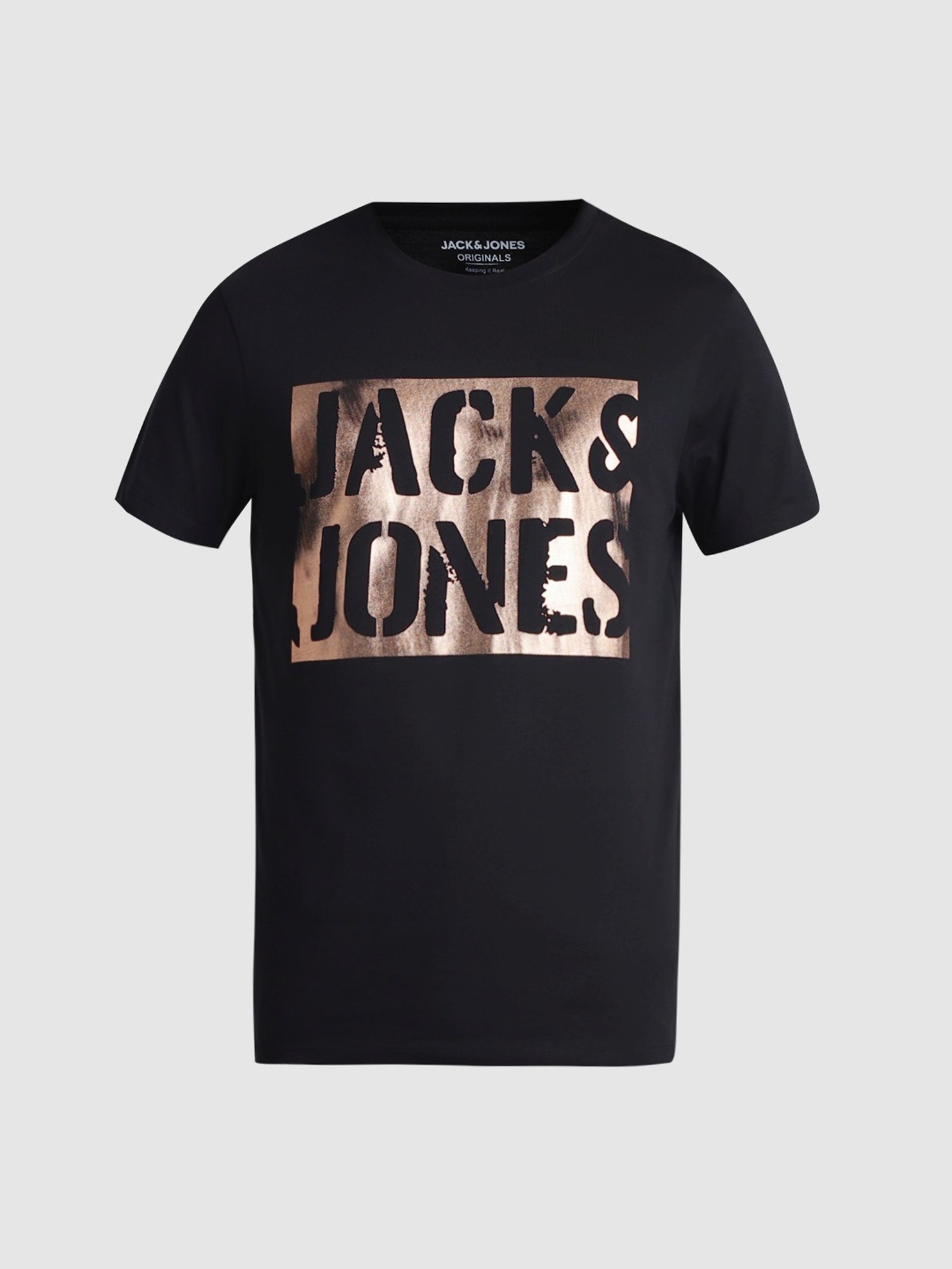 Jack & Jones Jet Black Cotton Slim Fit Printed T-Shirt