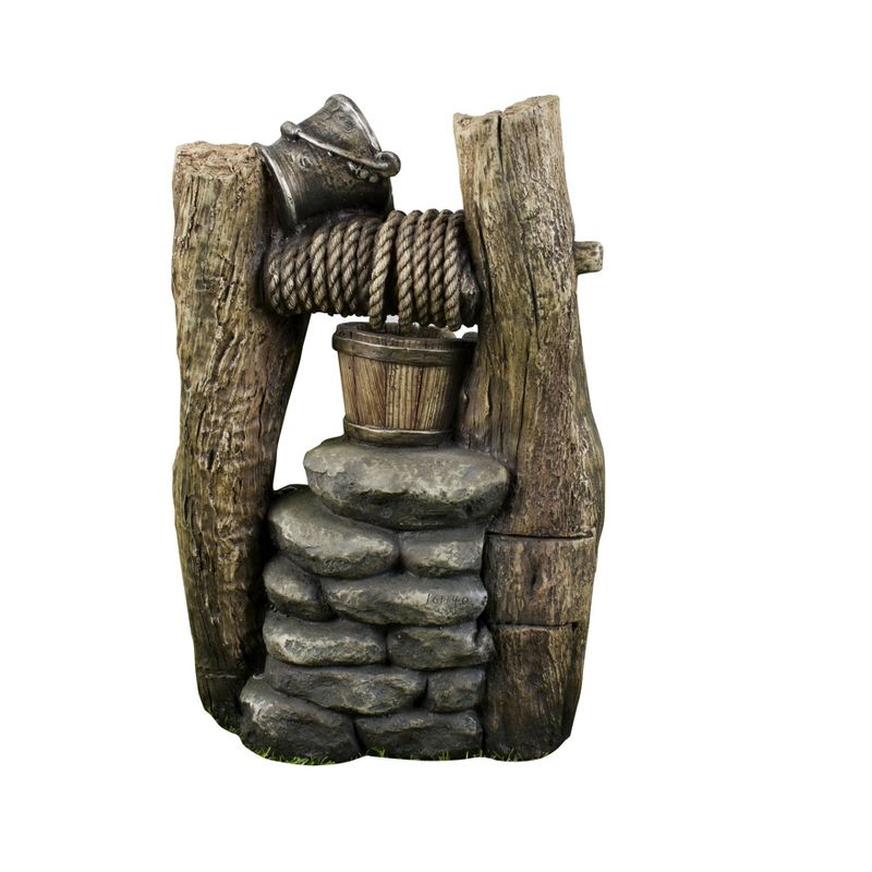 20" 2 Buckets Tiered Well Fountain with Pouring Pail and LED Lights Brown - Hi-Line Gift