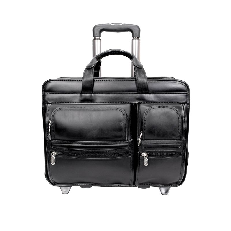 McKlein Clinton 17" Leather Patented Detachable Wheeled Laptop Bag - Black