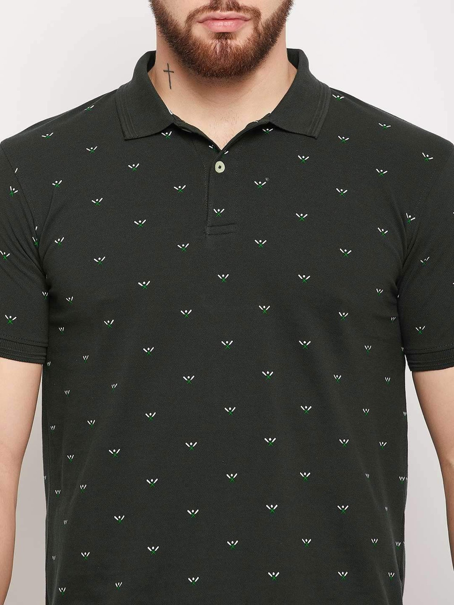Cantabil Green Cotton Regular Fit Printed Polo T-Shirt