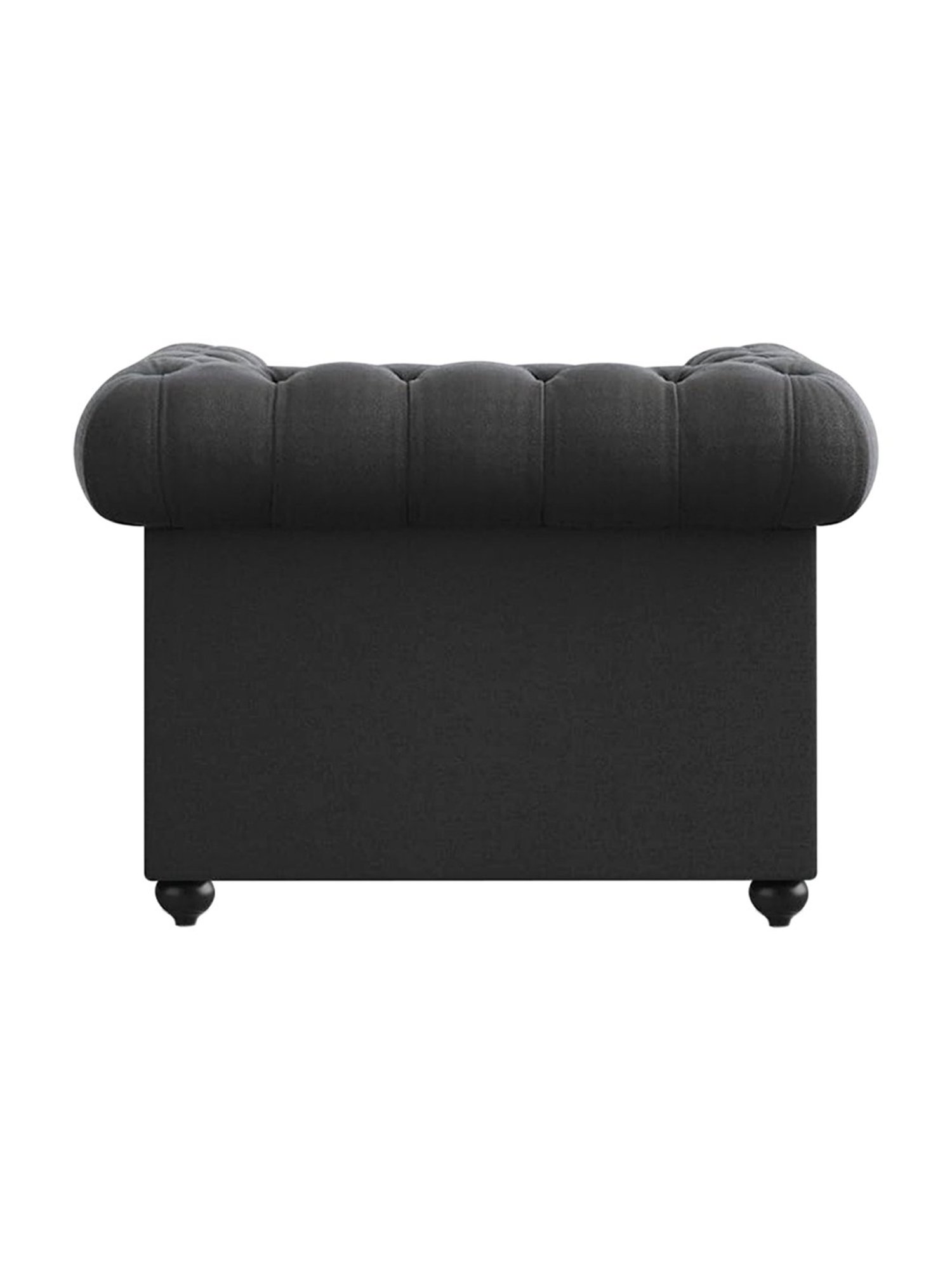 Trevi Manchester Quilted Black Fabric & Neem Wood 1 Seater Sofa