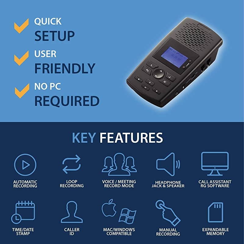 TR600 Landline Phone Call Recorder for Analog/IP/Digital Lines, Automatic Telephone Recording Device