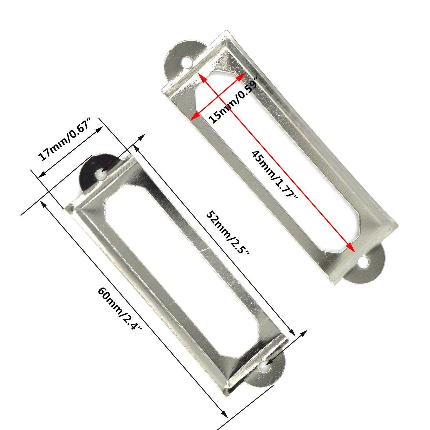 SpzcdZa 50Pack Office Library File Drawer Cabinet Card Tag Label Card Holder Drawer Pull/Label Holders/Label Frames Card/Label Holder Modern Label Holders Metal Frame(Silver Tone)