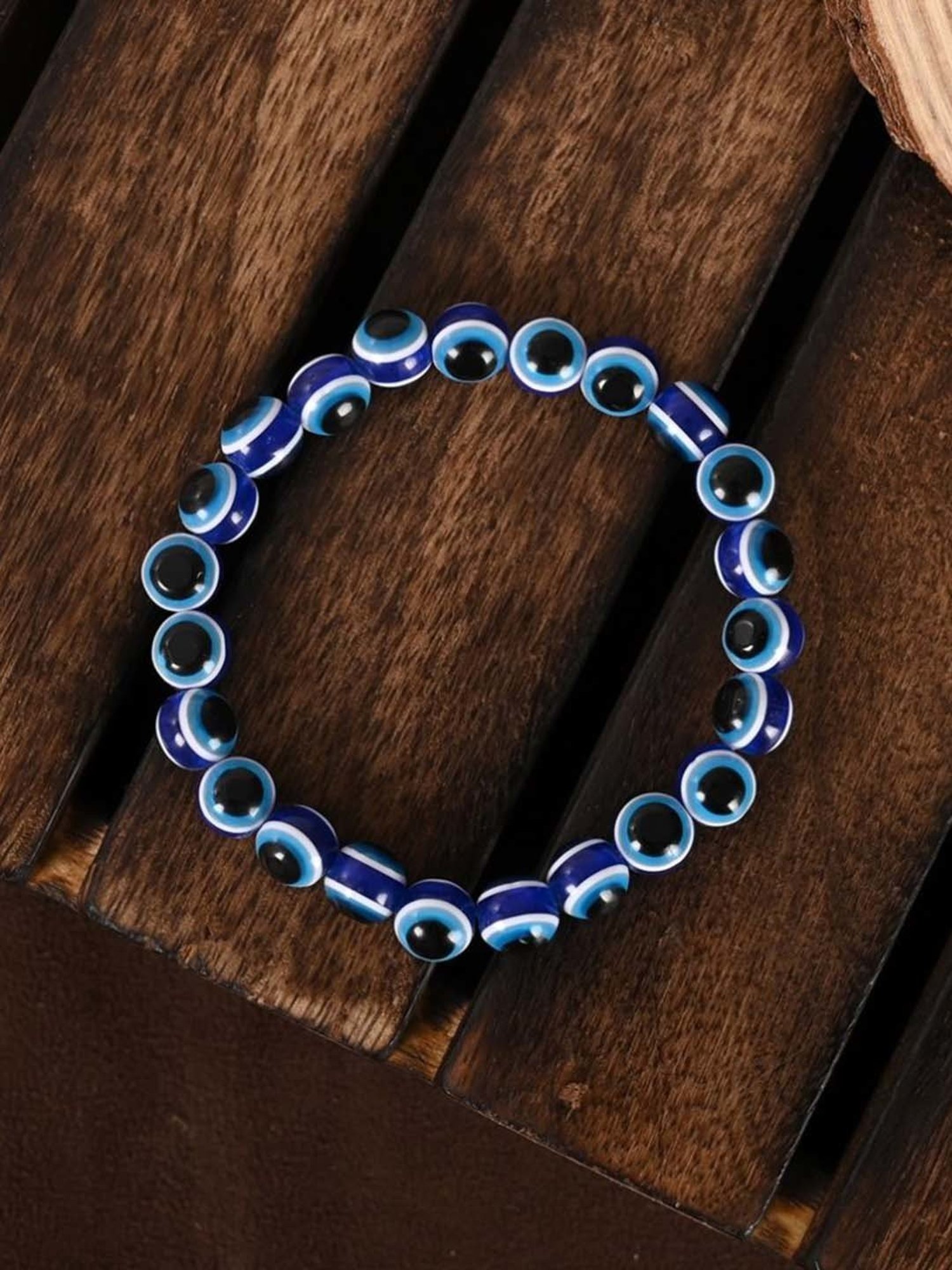 NVR Black & Blue Evil Eye Elasticated Bracelet for Unisex