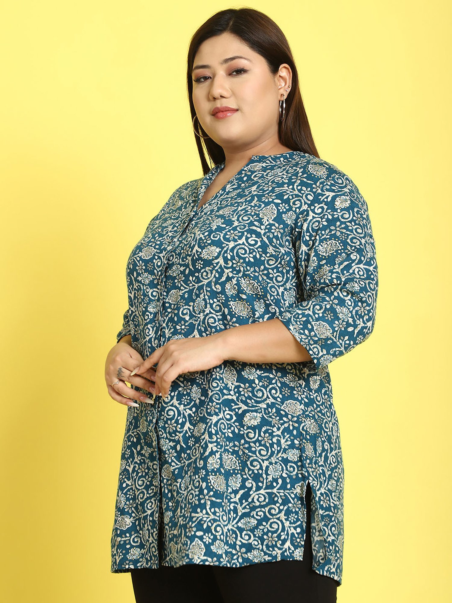 theRebelinme Teal Floral Print Shirt