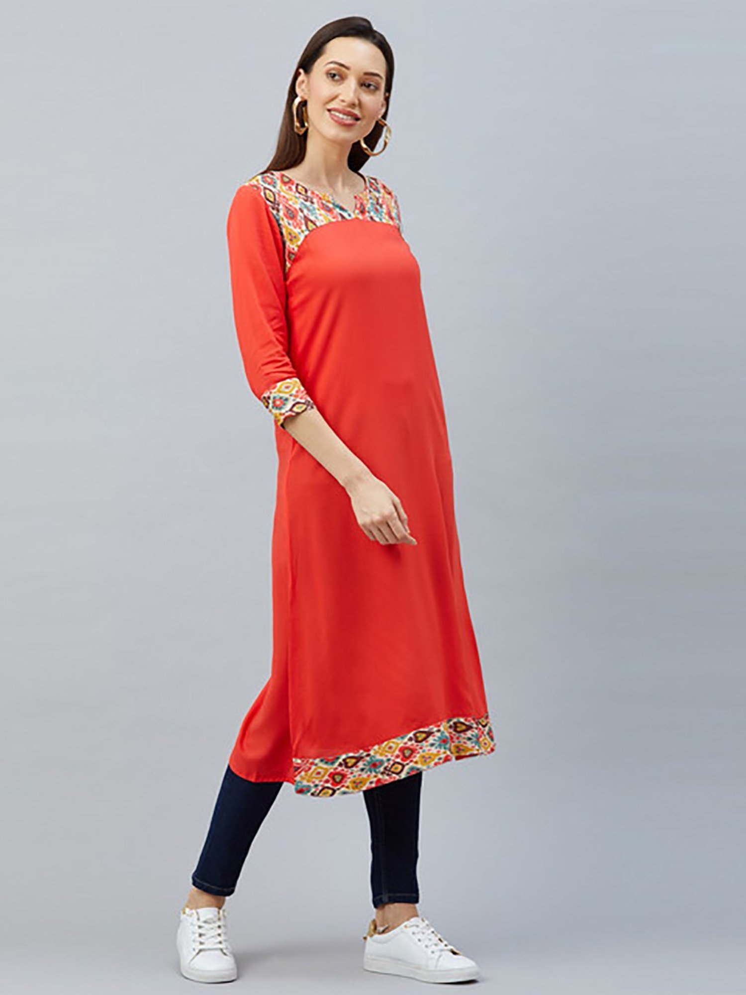 Skylee Orange A Line Kurti