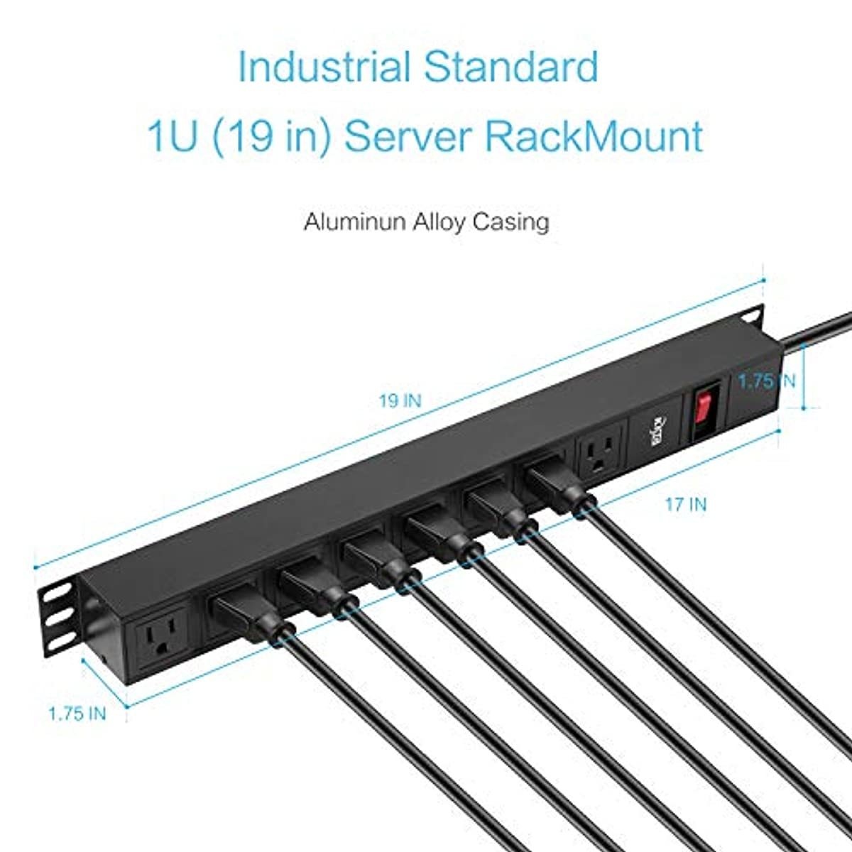 KMC 8 Outlet Power Strip Surge Protector Rack-Mount PDU with 6 Feet, 125V/15A, 1800 Joule, Black