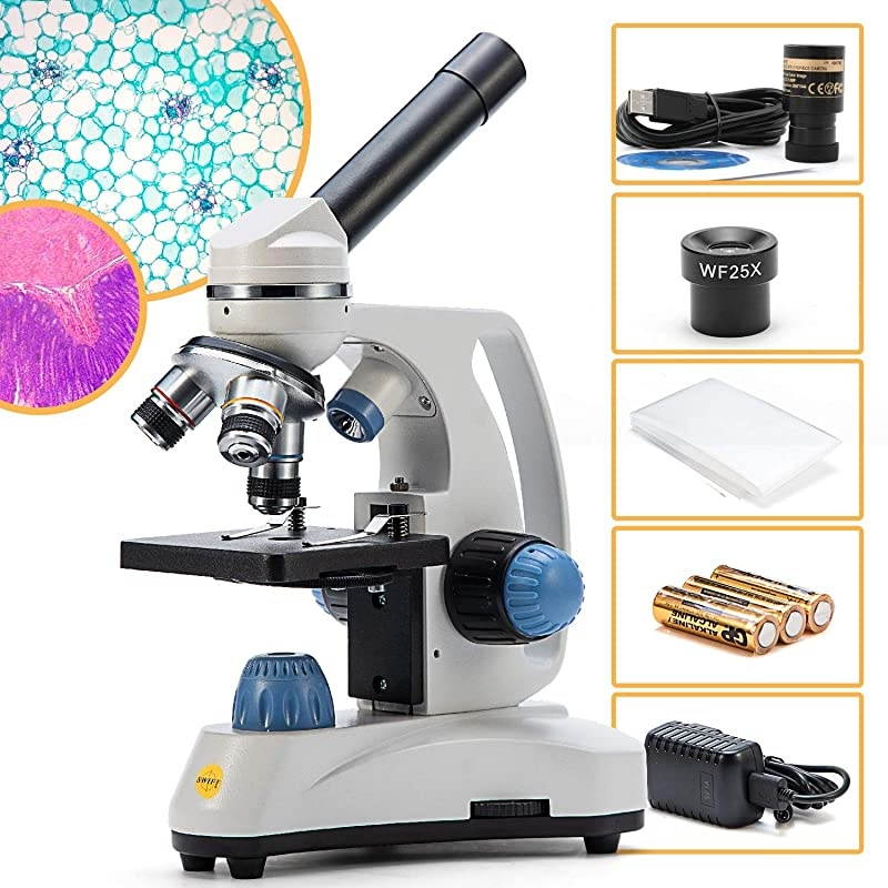 Microscope SW150,Compound Student Microscope,40X-1000X,Monocular Head,Coarse & Fine Focusing,Dual Illumination,Cordless-Capable with Eyepiece Camera and Software Windows and Mac Compatible