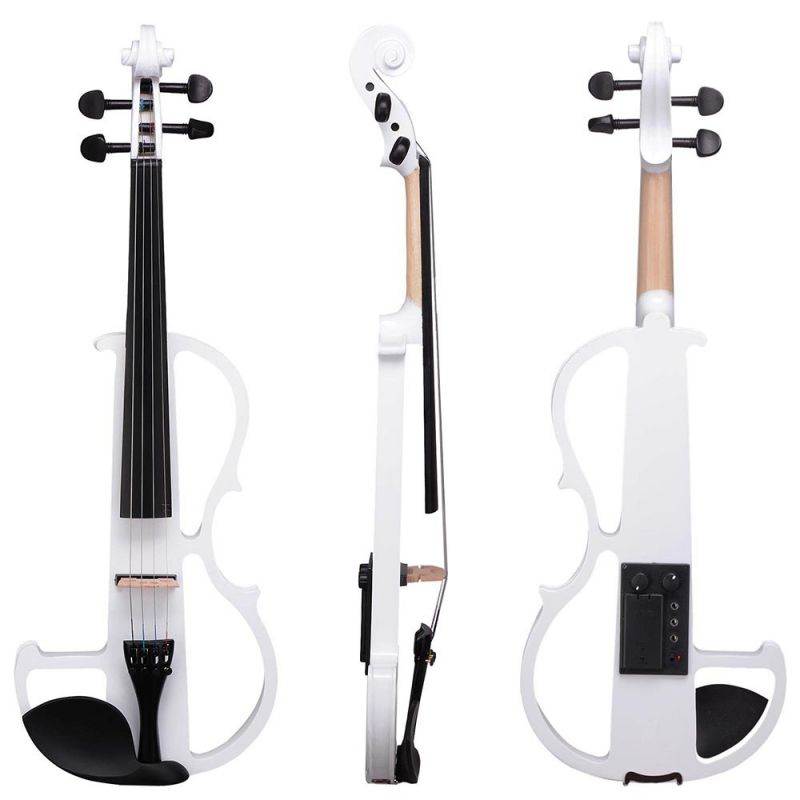 4/4 Electric Violin Full Size Wood Silent Fiddle Fittings Headphone White