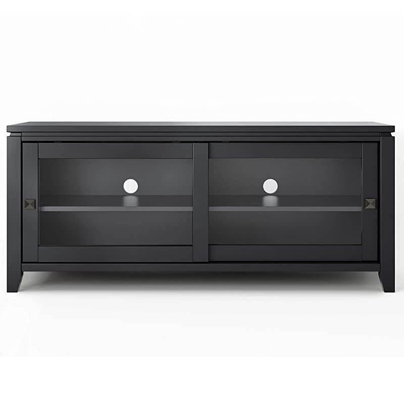 Cosmopolitan SOLID WOOD Universal TV Media Stand, 53 inch Wide, Contemporary, Living Room Entertainment Center, Storage Cabinet, for Flat Screen TVs up to 55 inches in Black
