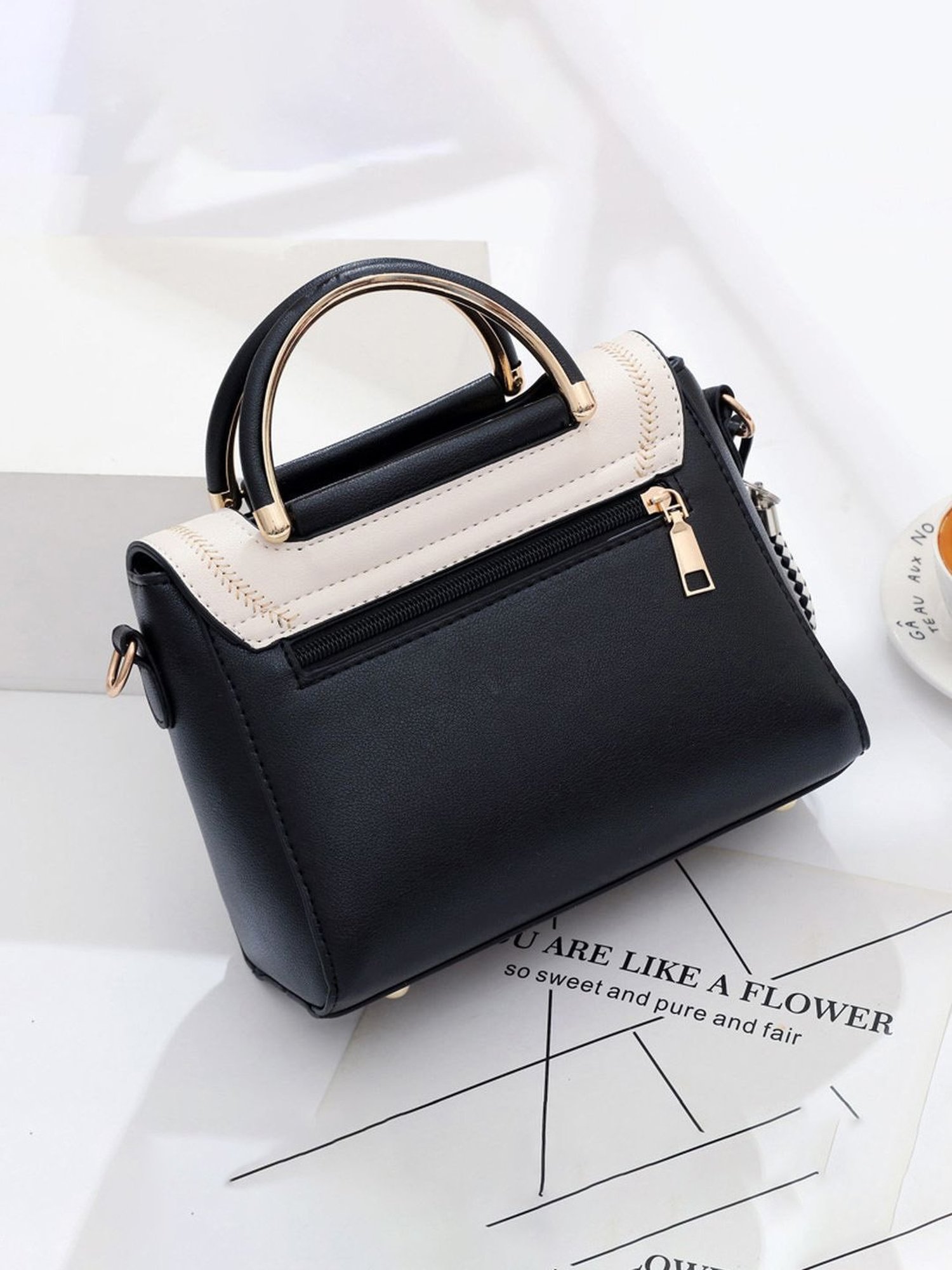 Angeline Black Solid Medium Satchel Handbag