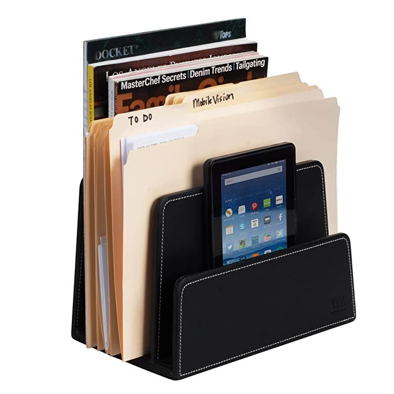 Multi Device Stand Organizer for Smartphones Tablets and Laptops Black PU Executive Leather 5 Slots