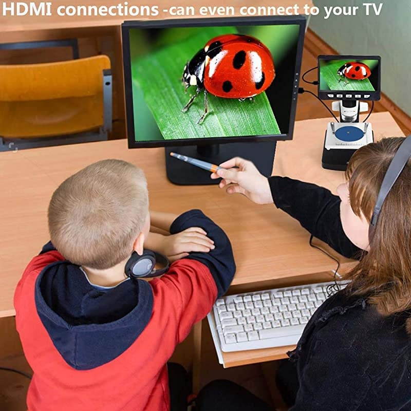 LCD Digital Microscope,  4.3 Inch 50X-1000X Magnification 1080P Compound Handheld Microscopes Camera with Rechargeable Battery Mini Hdmi Port 8 LED Lights 8G SD Card and Slides