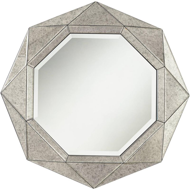Possini Euro Design Possini Euro Dana 31 1/2" Round Octagon Antiqued Gray Wall Mirror