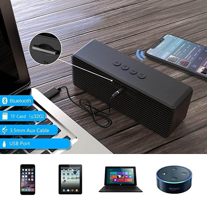 SpeakerPortable Wireless Speakers with HD SoundLonger Playtime Builtin Mic for iPhoneSamsungAndriodPCLaptop Ehco dot Support USBTF CardAUXBlack