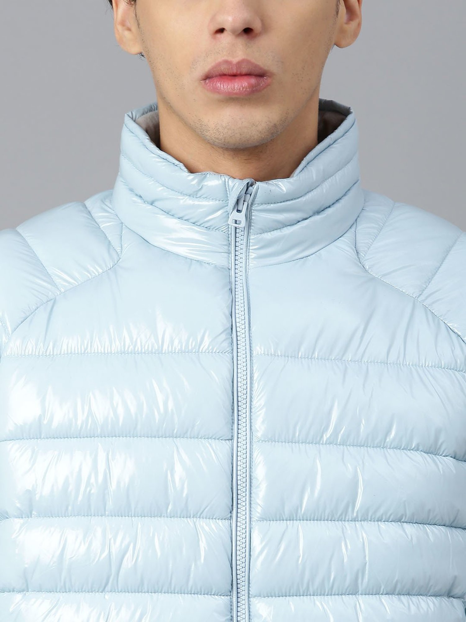Woods Light Blue Regular Fit Quilted Jacket