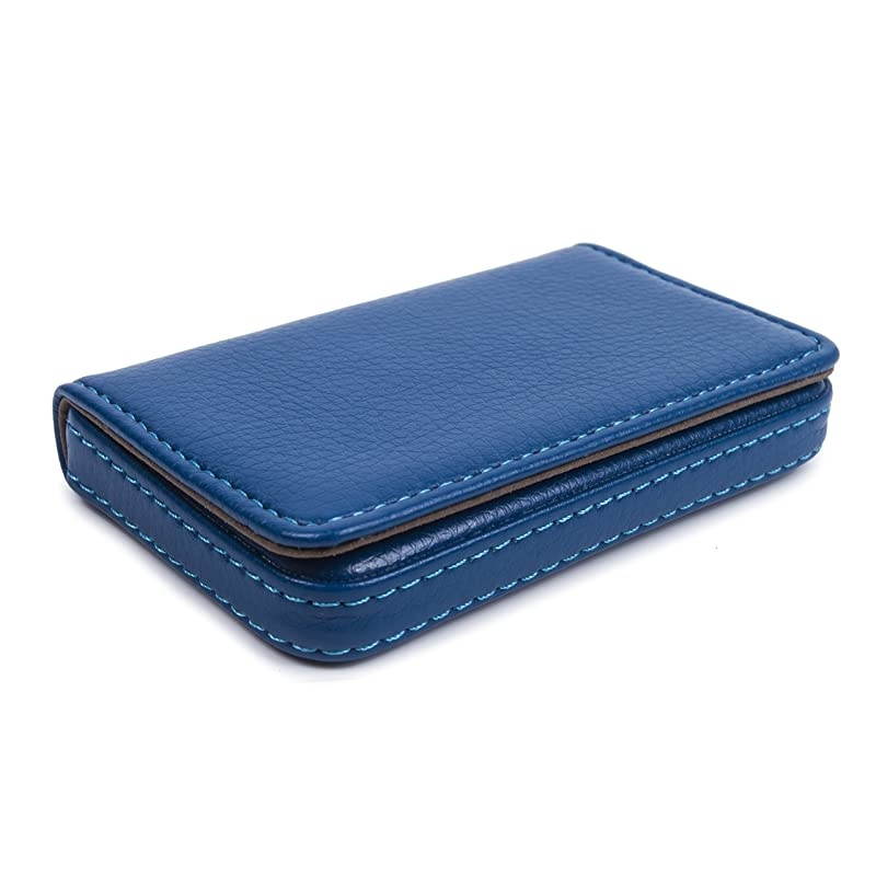 Leather Business Card Holder for Men Women  Business Name Card Case Credit Card Holder Slim Card Wallet Carrier Leather Card Pocket Card Holder with Magnetic Shut Blue