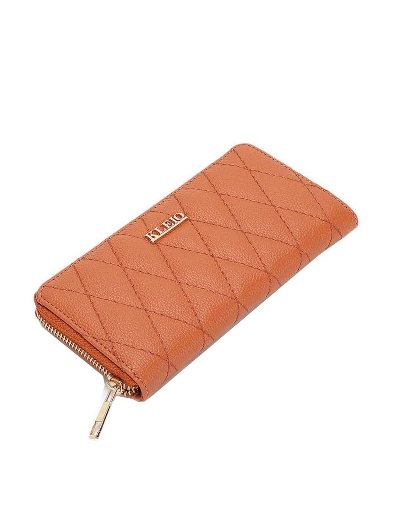 KLEIO Tan Quilted Zip Around Wallet for Women