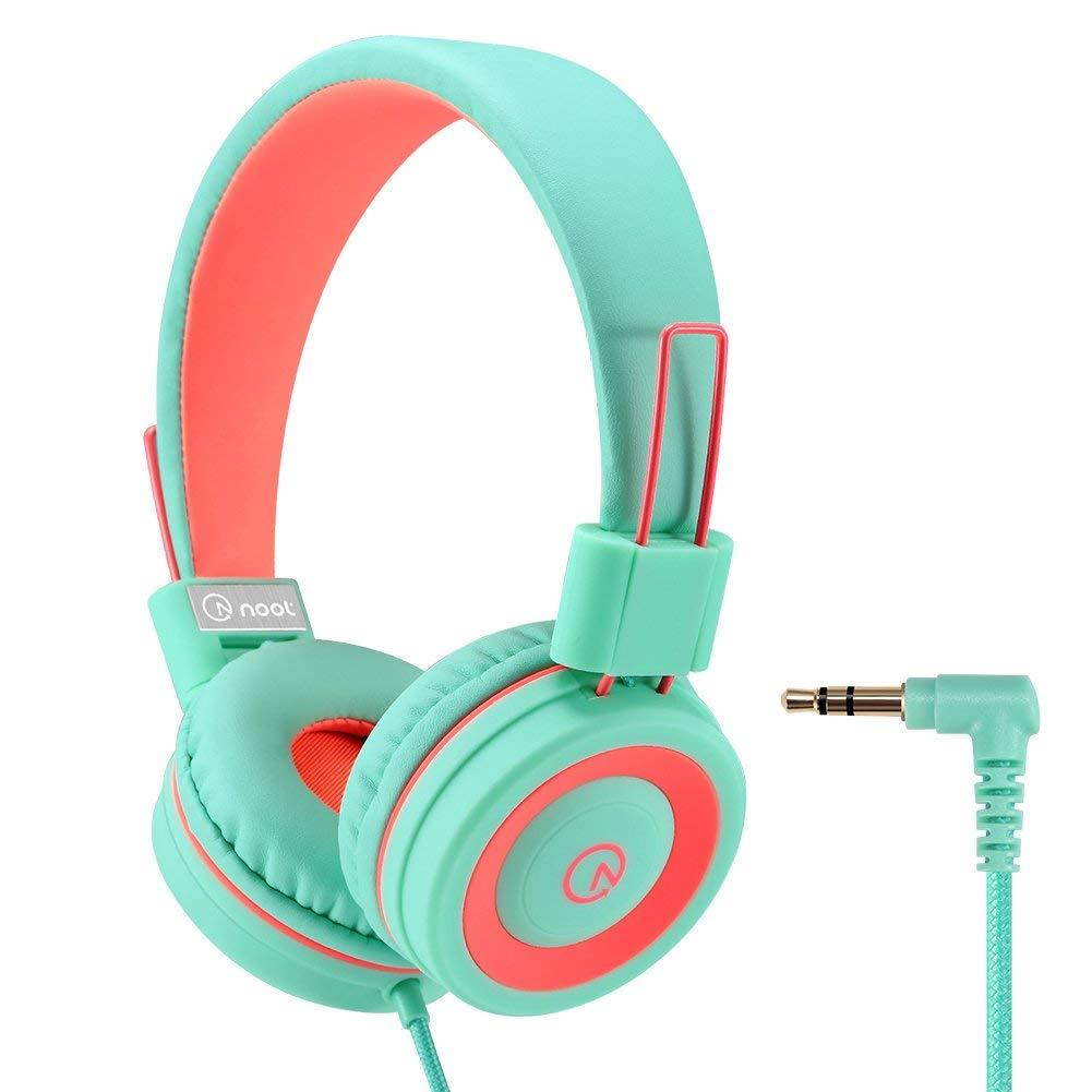 Kids Headphones - noot products K11 Foldable Stereo Tangle-Free 3.5mm Jack Wired Cord On-Ear Headset Children/Teen/Boys/Girls/Smartphones/School/Kindle/Airplane/Plane/Tablet - Mint/Coral