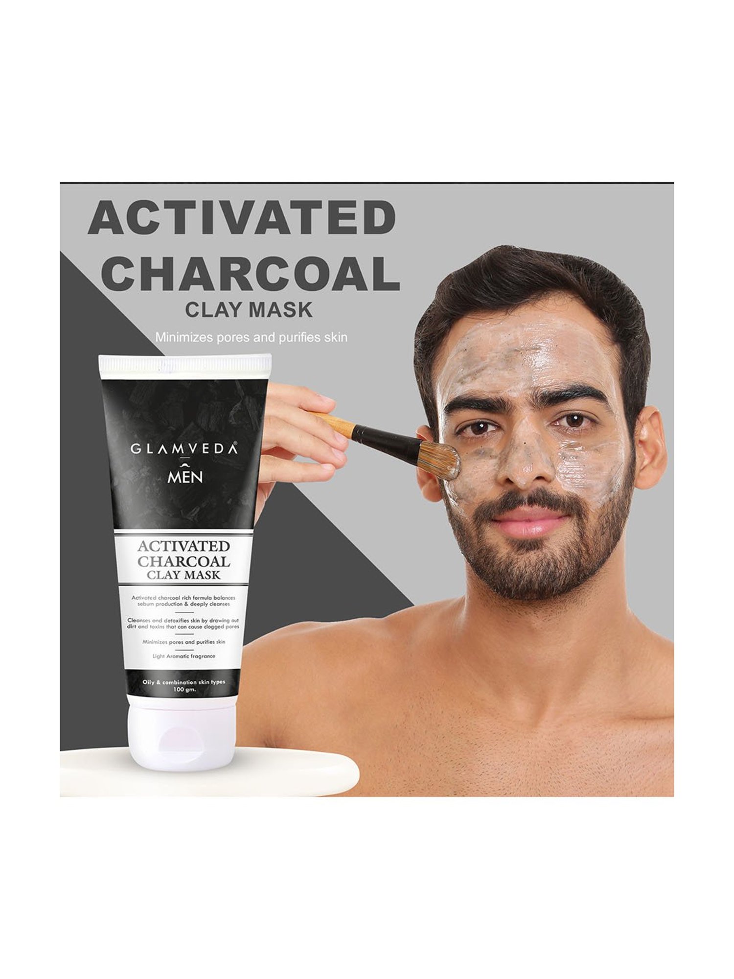 Glamveda Men Activated Charcoal Clay Mask - 100 gm