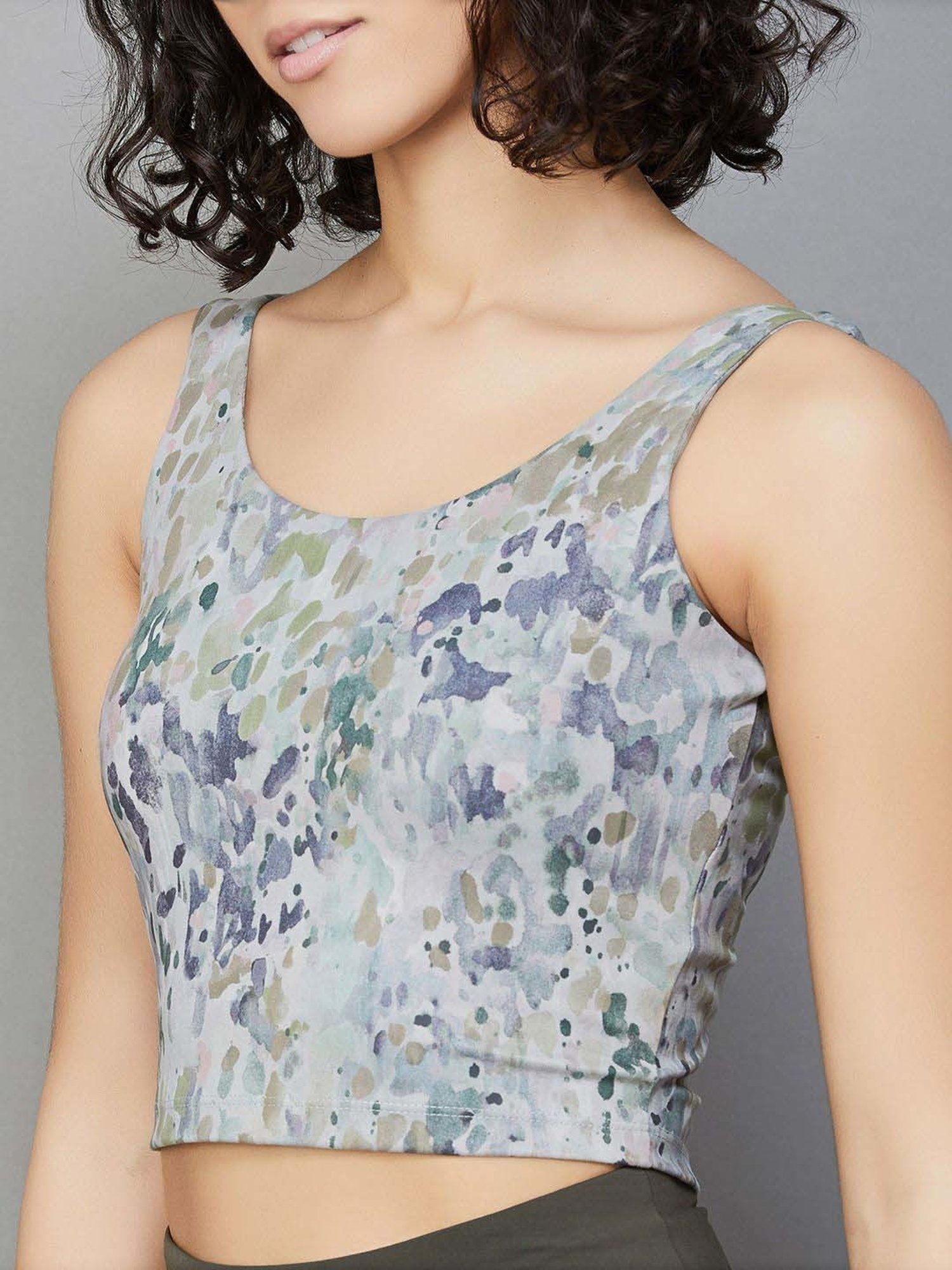 KAPPA Grey & Green Cotton Printed Top