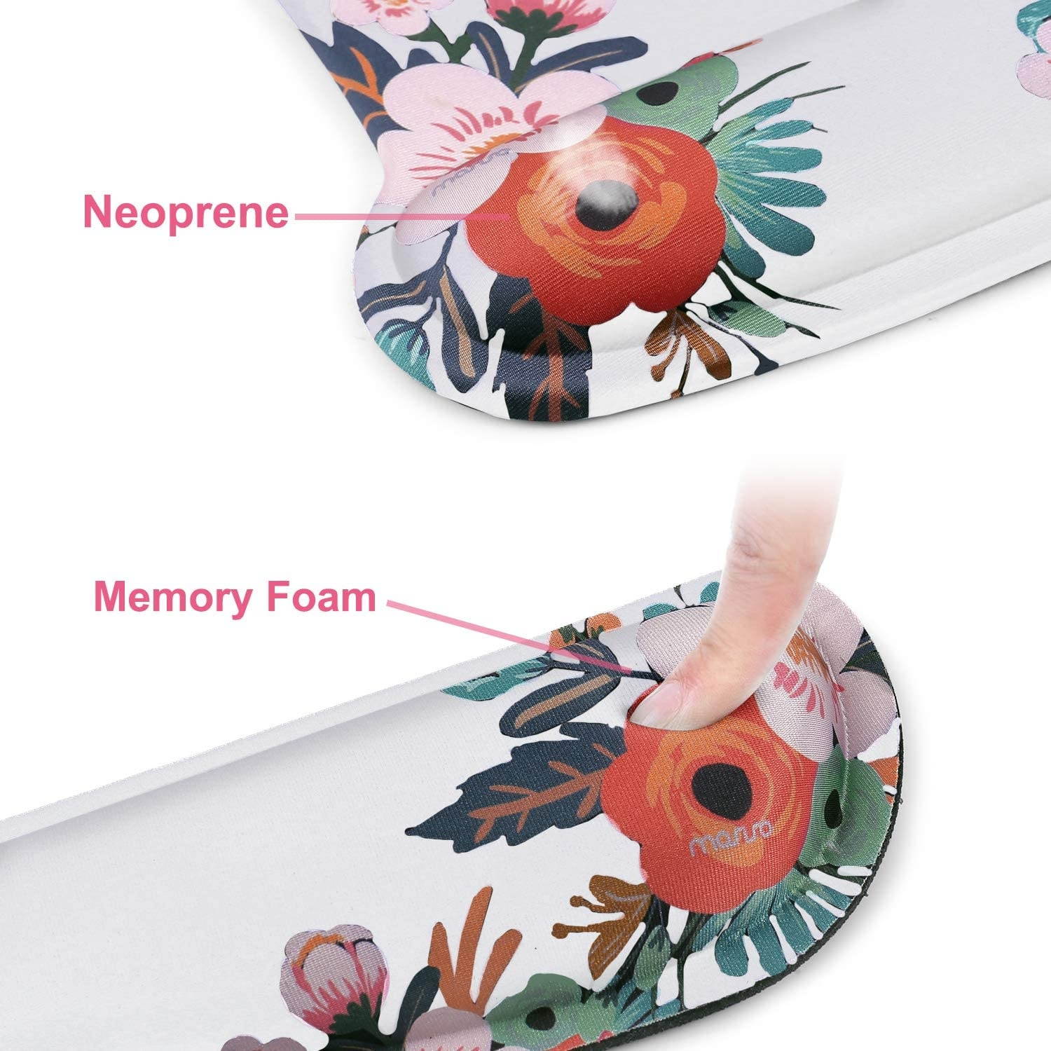 MOSISO Mouse Pad Wrist Rest Support & Keyboard Set, Begonia Ergonomic Mousepad Non-Slip Rubber Base Home Office Pain Relief & Easy Typing Cushion with Neoprene Cloth & Memory Foam, White