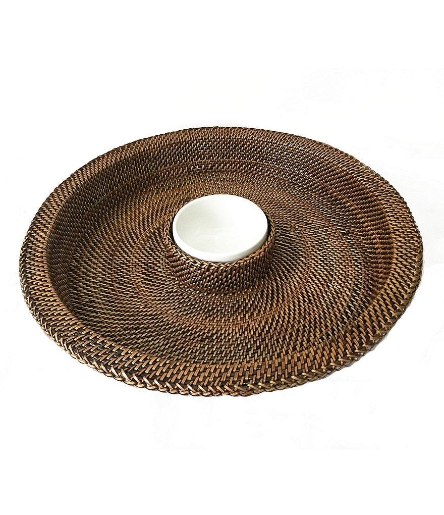 Southern Living Festive Fall Woven Nito & Ceramic Chip & Dip Server