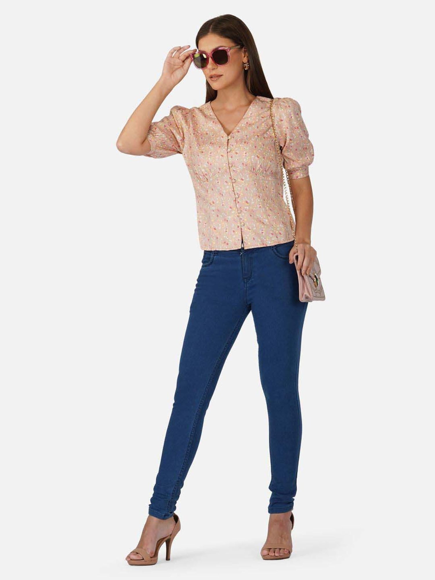 PURYS Beige Printed Top