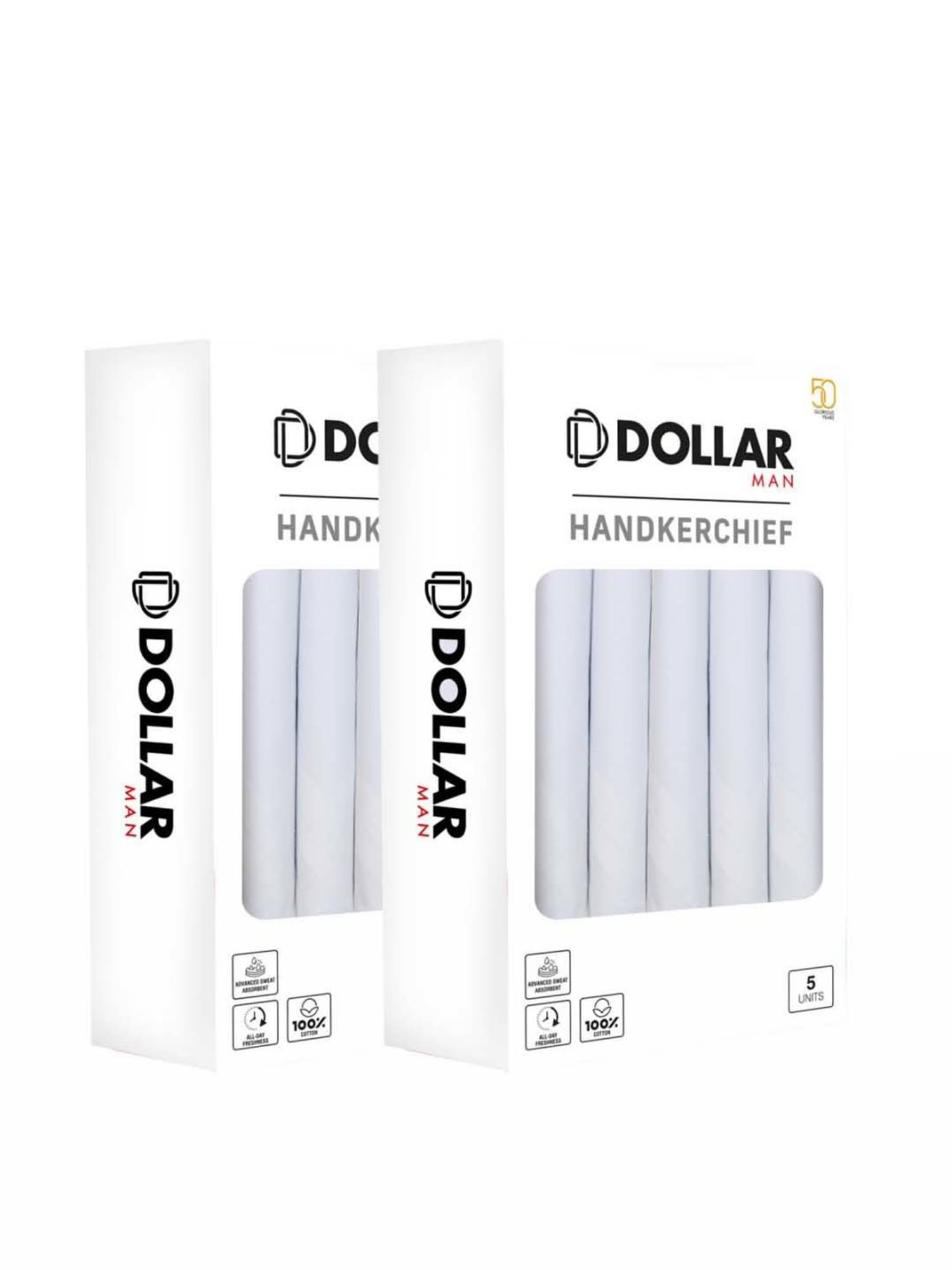 Dollar White Solid Handkerchiefs for Men - Pack of 10